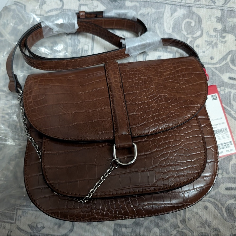 s.Oliver Brown Crocodile-Embossed Women's Crossbody Bag